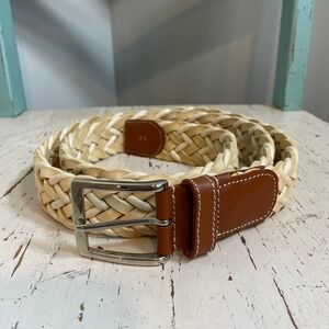 Tuttle Golf Belt Mens Braided Leather Cord Belt Cream Tan Woven Made Italy Sz 44